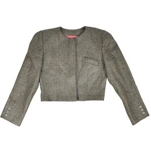 100% Wool‎ Linda Allard For Ellen Tracy Cropped Blazer Tweed Size 8 P Petite